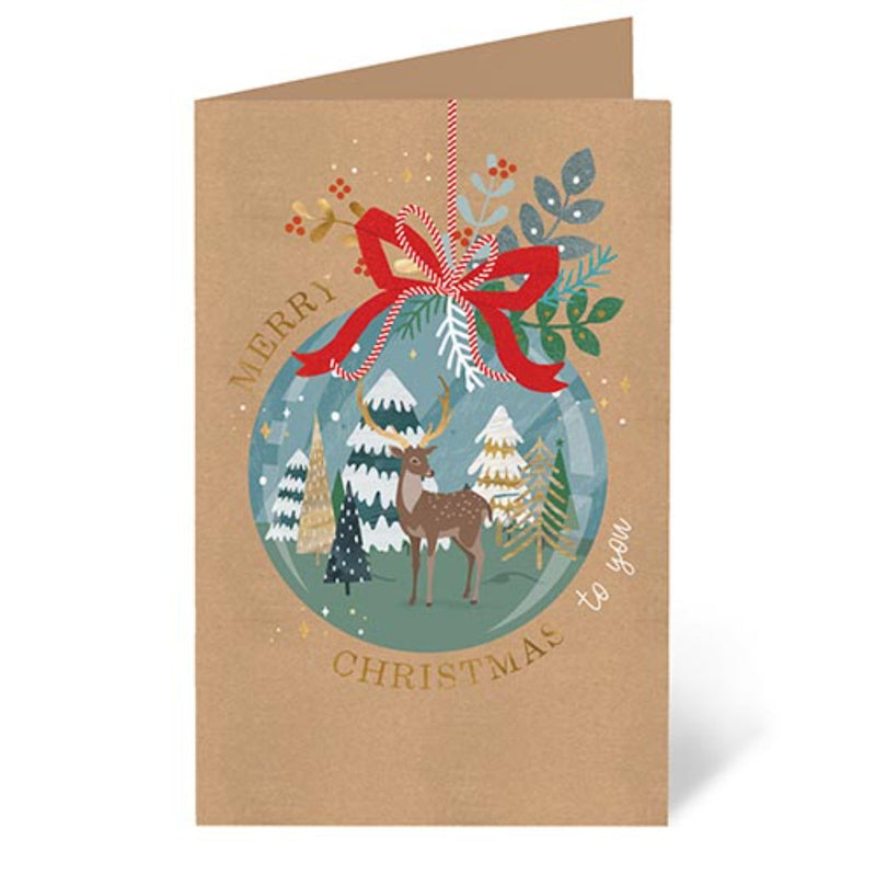 Box of Christmas cards with black deer silhouette festive design.