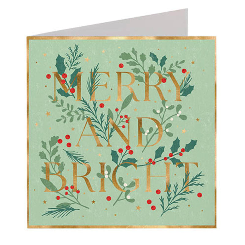 Box of Christmas cards with bold merry themed festive lettering.