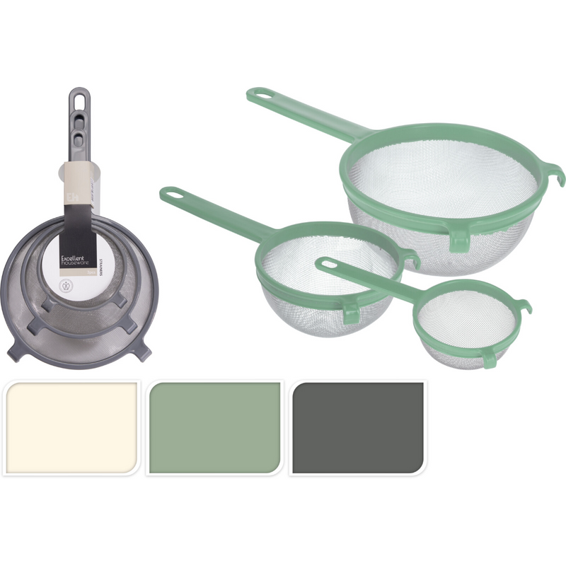 3 piece kitchen strainer set in assorted colours