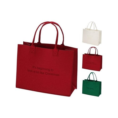 Three 44 x 34 cm felt tote bags in assorted colors