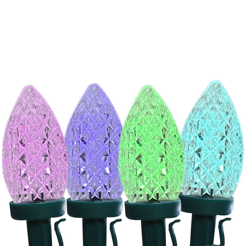 Candy-colored C9 pinecone LED string lights, 50 bulbs, connectable for indoor or outdoor Christmas and party décor