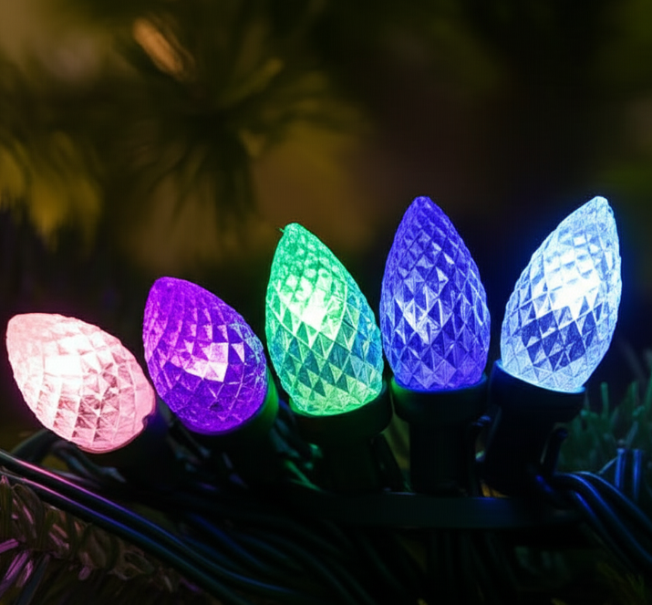 Candy-colored C9 pinecone LED string lights, 50 bulbs, connectable for indoor or outdoor Christmas and party décor
