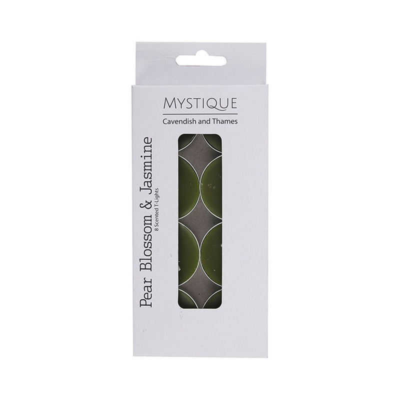Olive green pear blossom jasmine scented tealights 8 pack