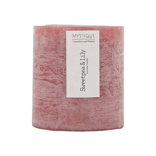 Rustic dusty pink sweetpea lily pillar candle 7x7.5cm