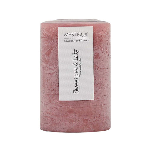 Small rustic dusty pink sweetpea lily pillar candle