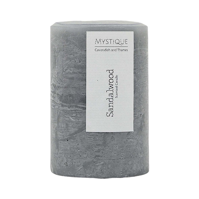 Small rustic grey sandalwood pillar candle