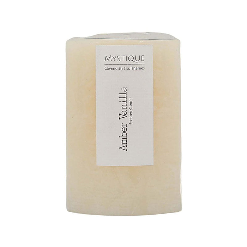 Small rustic beige amber vanilla pillar candle