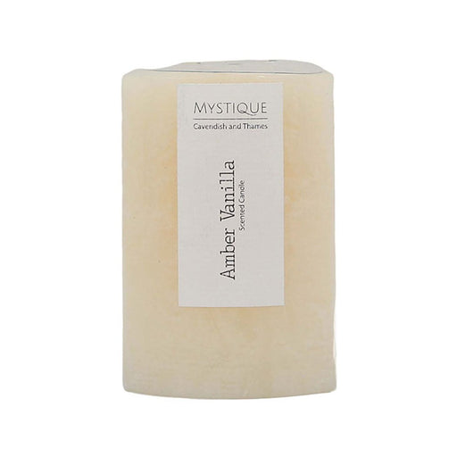 Small rustic beige amber vanilla pillar candle