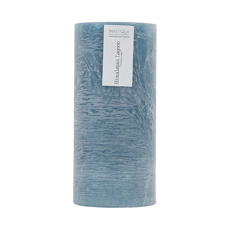 Large tall rustic dusty blue Himalayan lagoon pillar candle