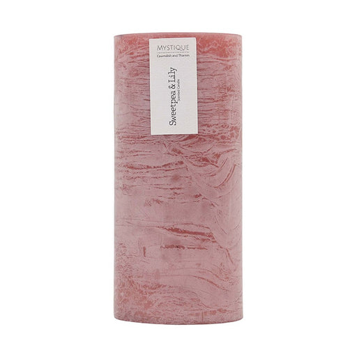 Large tall rustic dusty pink sweetpea lily pillar candle