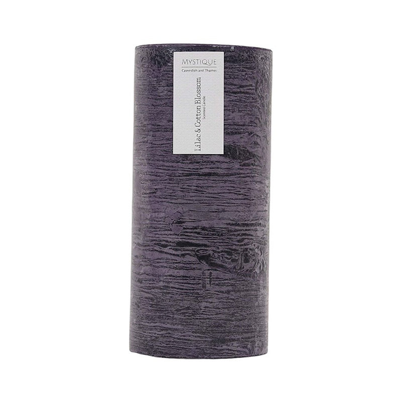 Large tall rustic plum lilac cotton blossom pillar candle