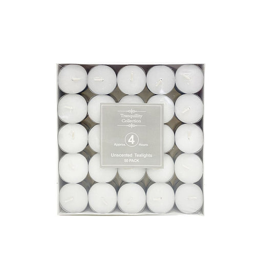 Pack of 50 unscented tealight candles 4 hour burn