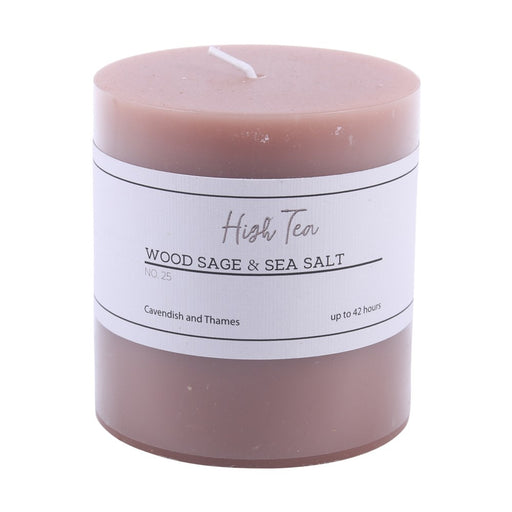 Wood sage and sea salt scented pillar candle