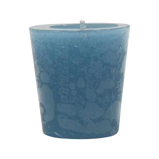 Small dusty blue Himalayan lagoon scented votive candle