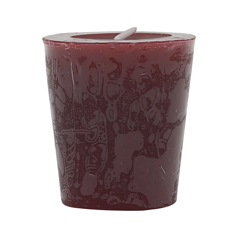 Small burgundy votive candle with fresh scent