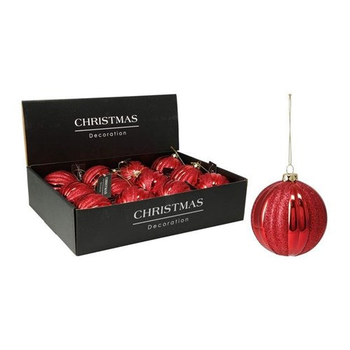 8 cm red bauble with internal glitter effect