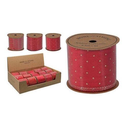 Red ribbon, 6.3 cm x 3 m, three assorted patterns