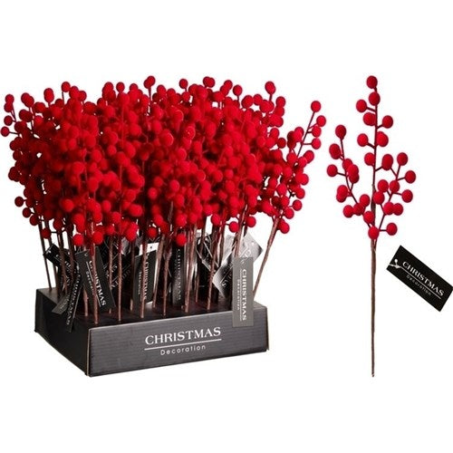 32cm flocked red berry Christmas branch