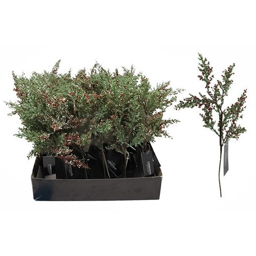 36cm green Christmas branch with red berries
