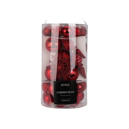 57-piece set of red baubles with mixed textures