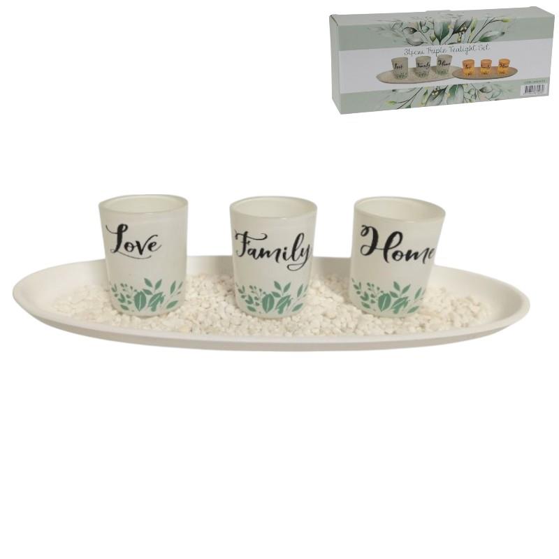 Triple tealight candle holder with text