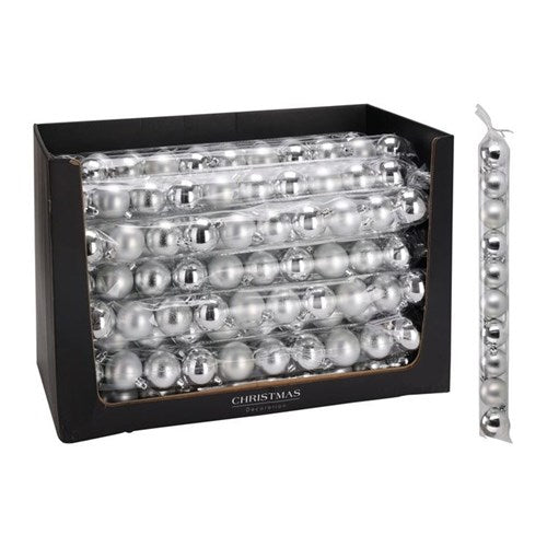 Set of 10 silver baubles, 50 mm each