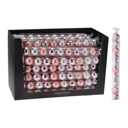 Ten 50 mm pink baubles