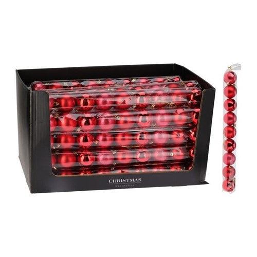 Nine 60 mm red baubles in a coordinated set