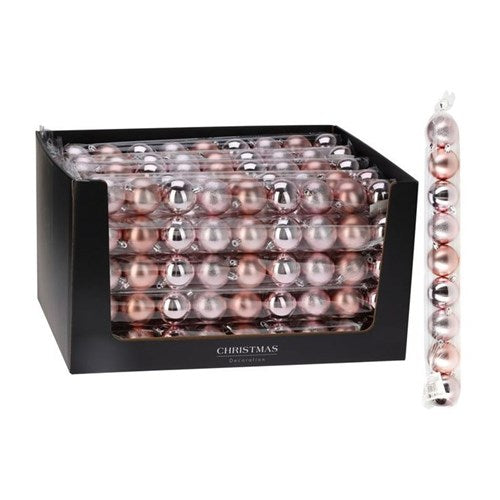 Nine 60 mm pink baubles