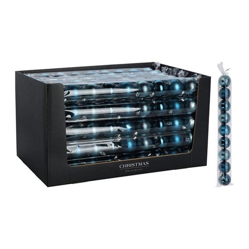 Nine 60 mm blue baubles in a coordinated set