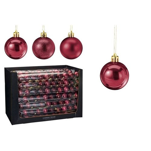 burgundy Christmas baubles 60mm set of nine