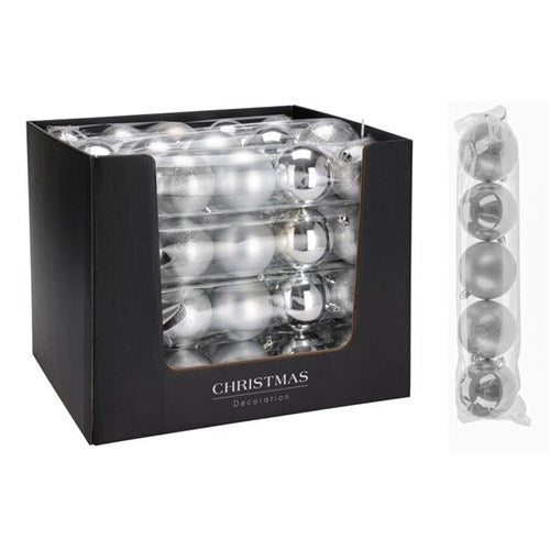 Set of 5 large silver baubles, 80 mm each