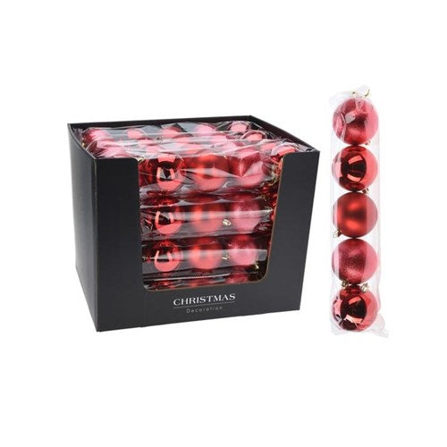 Five 80 mm large red baubles