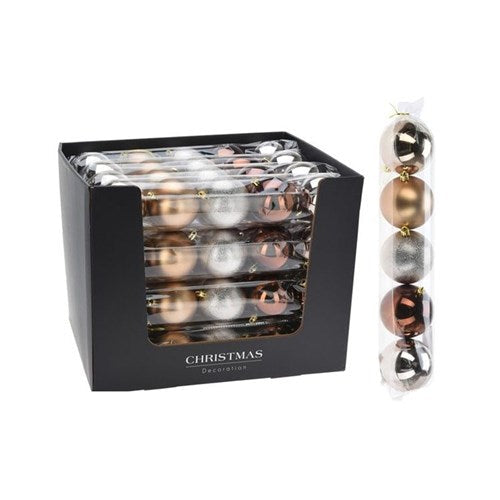 Five 80 mm amber baubles