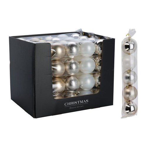 Five 80 mm champagne baubles