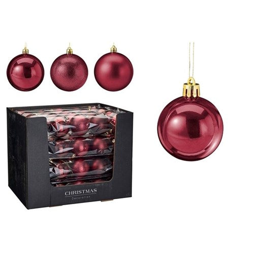burgundy Christmas baubles 80mm set of five