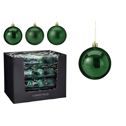 green Christmas baubles 80mm set of five