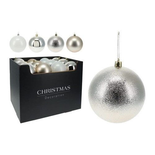 Four assorted 100 mm champagne baubles