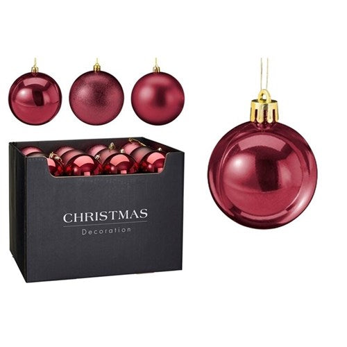 burgundy Christmas bauble 100mm three assorted designs