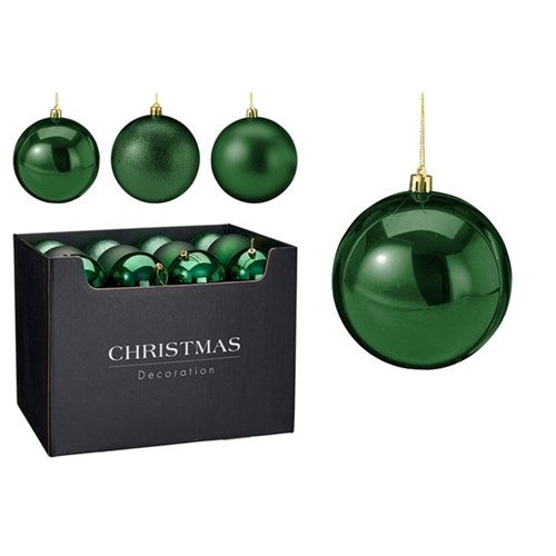 green Christmas bauble 100mm three assorted designs