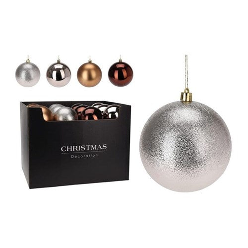 Four assorted 120 mm amber baubles