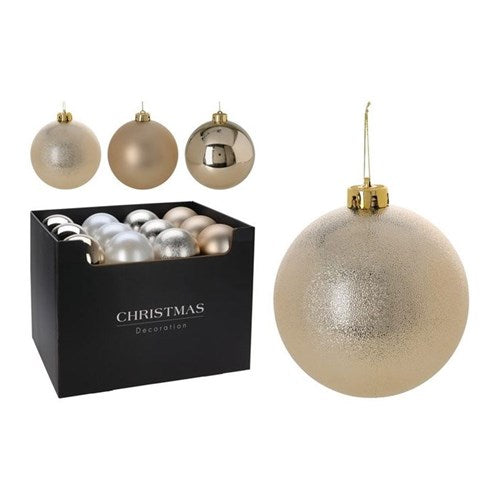 Four assorted 120 mm champagne baubles