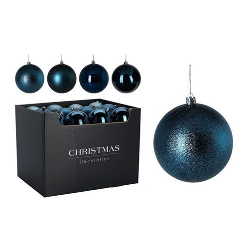 Three assorted 120 mm night blue baubles
