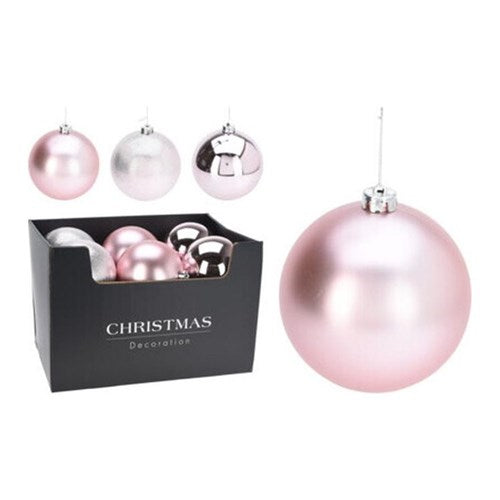 Four assorted 140 mm pink baubles