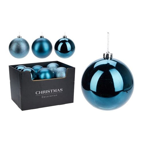 Three assorted 140 mm night blue baubles