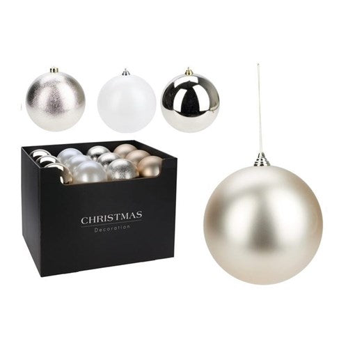 Four assorted 180 mm champagne baubles