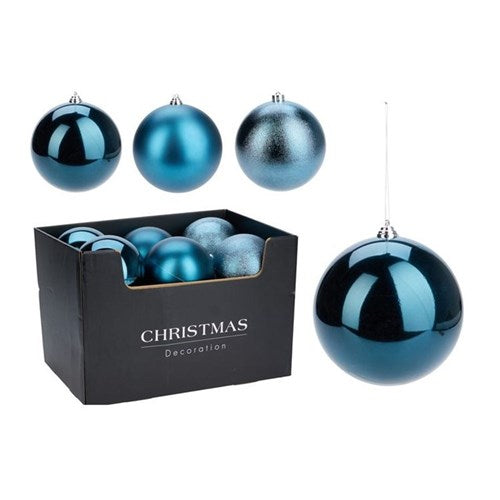 Three assorted 180 mm night blue baubles
