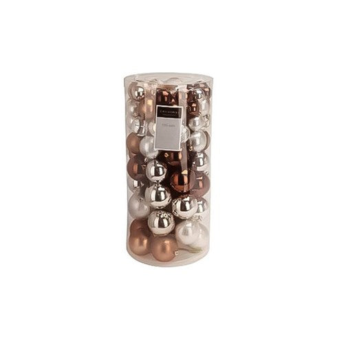 100 piece amber bauble set in mixed finishes for full tree coverage