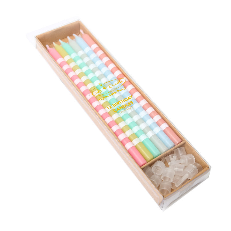 Cake Candles Pastel Striped 12pk