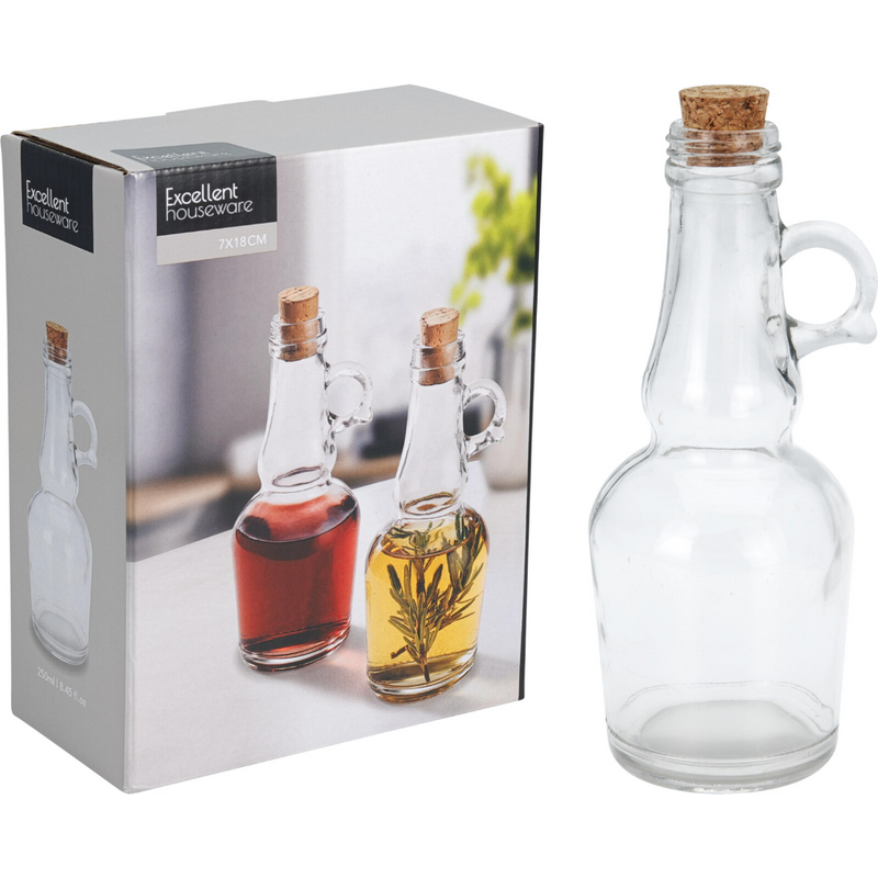 glass oil and vinegar bottle set with cork stoppers 250ml